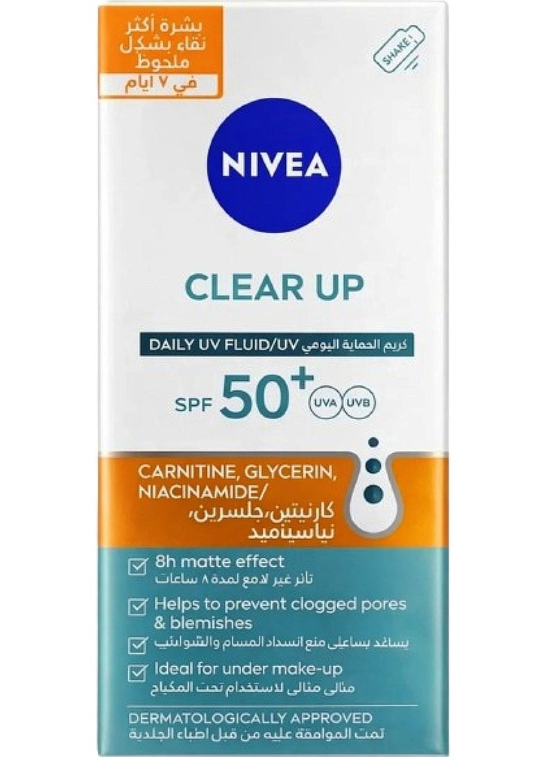 Nivea CLEAR UP, DAILY UV FLUID/UV, SPF 50+ UVA UVB, DERMATOLOGICALLY APPROVED* - Image 1